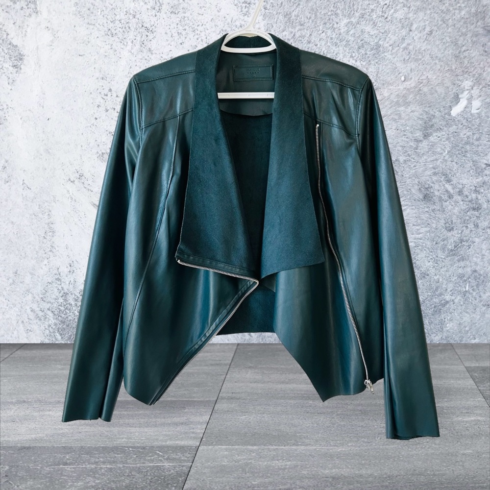 BLANKNYC Onto the Next Faux Leather Moto Jacket Womens Sz Small Dark Green Fall